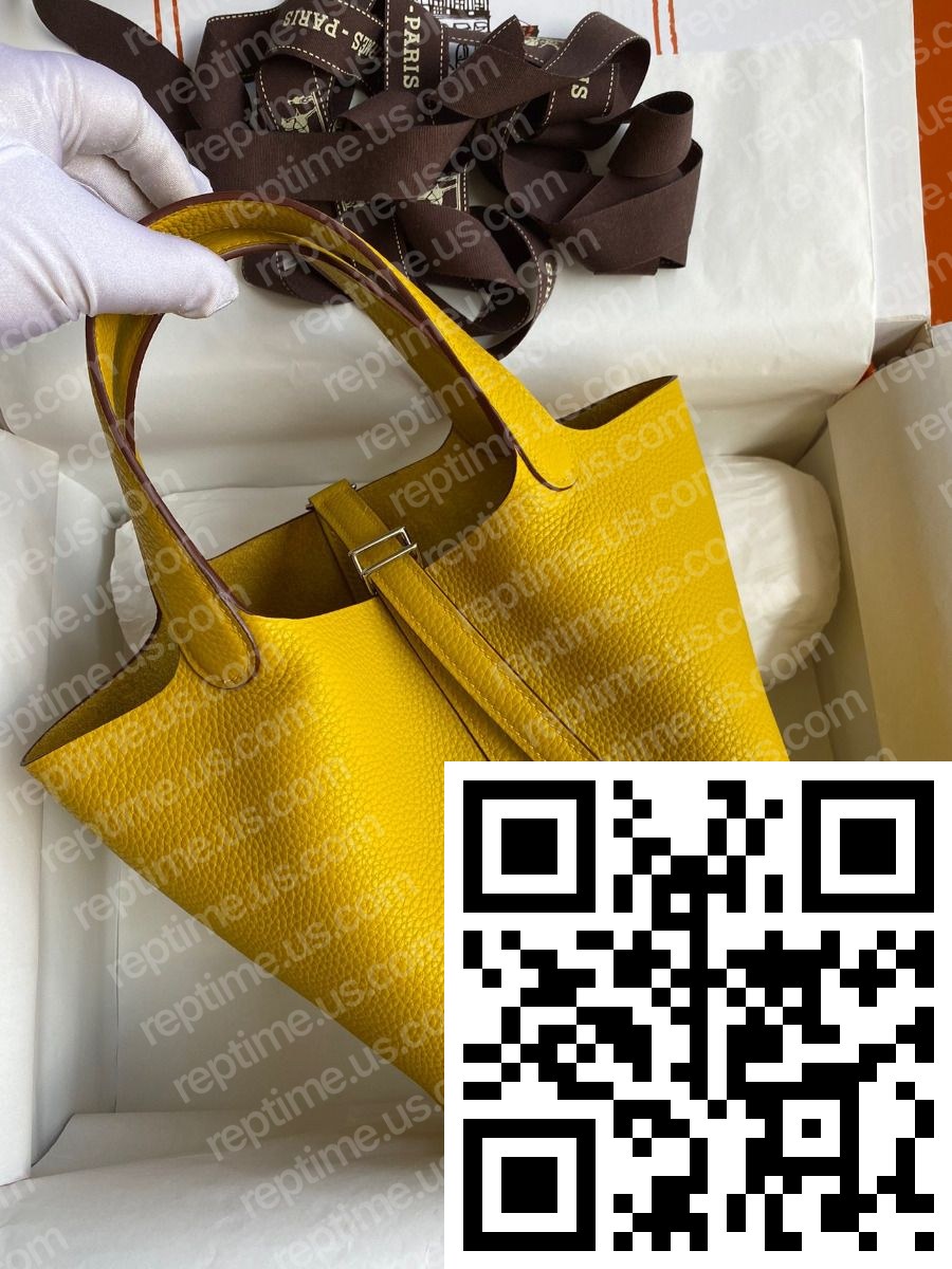 Hermes Picotin Lock 18 Handmade Bag in Jaune Ambre Clemence Leather - Image 2