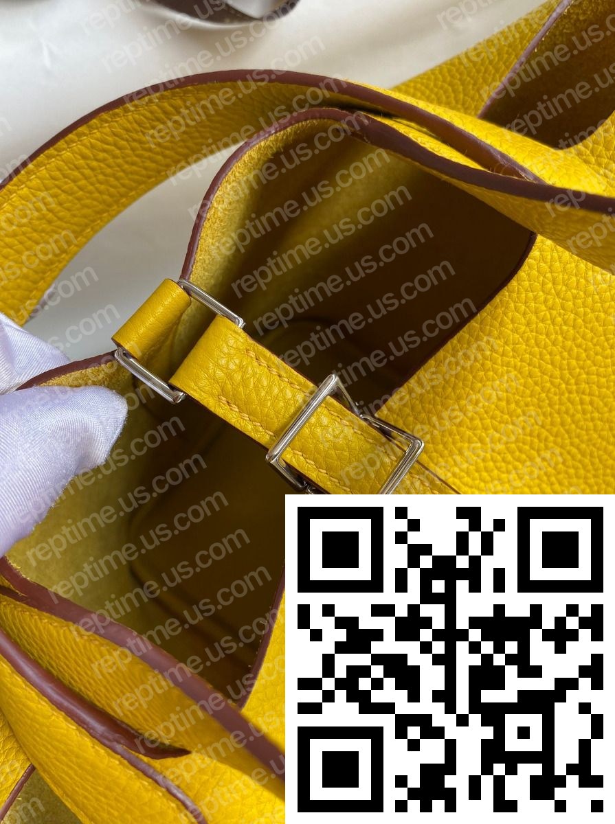 Hermes Picotin Lock 18 Handmade Bag in Jaune Ambre Clemence Leather - Image 4