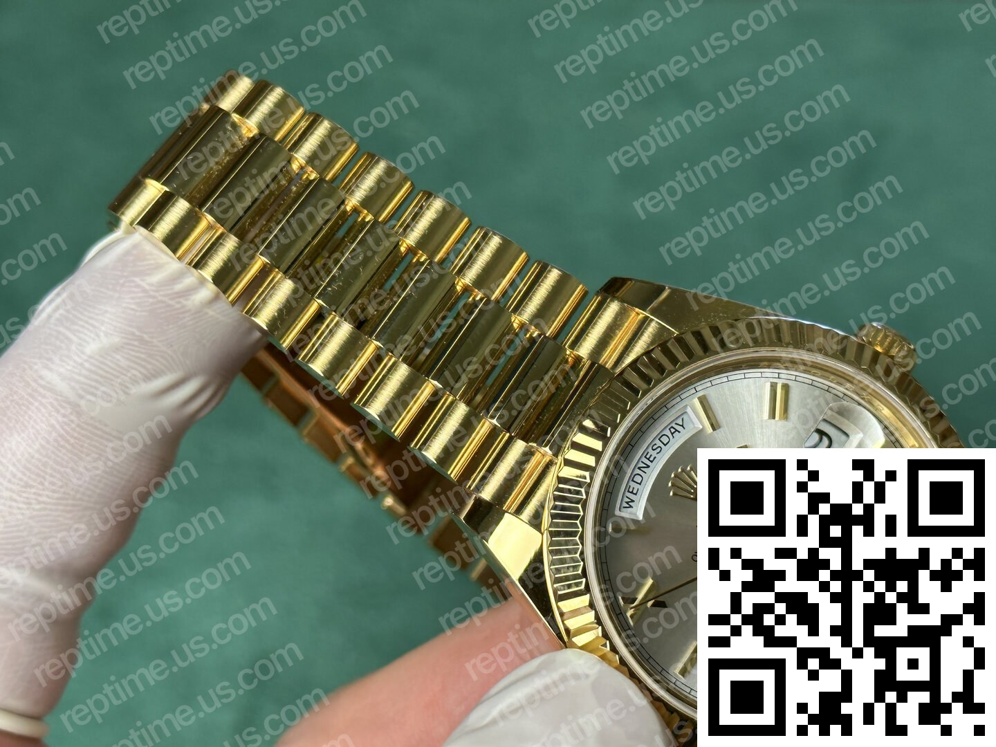 Custom Made 18k Yellow Gold Plated Rolex Day Date Silver Dial 40mm M228238-0002 - Image 7
