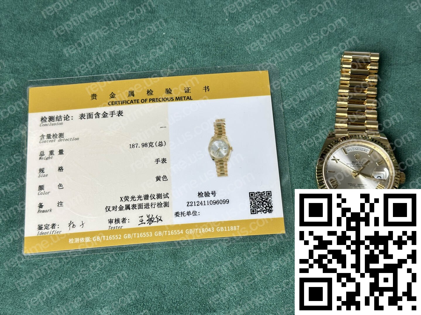 Custom Made 18k Yellow Gold Plated Rolex Day Date Silver Dial 40mm M228238-0002 - Image 8