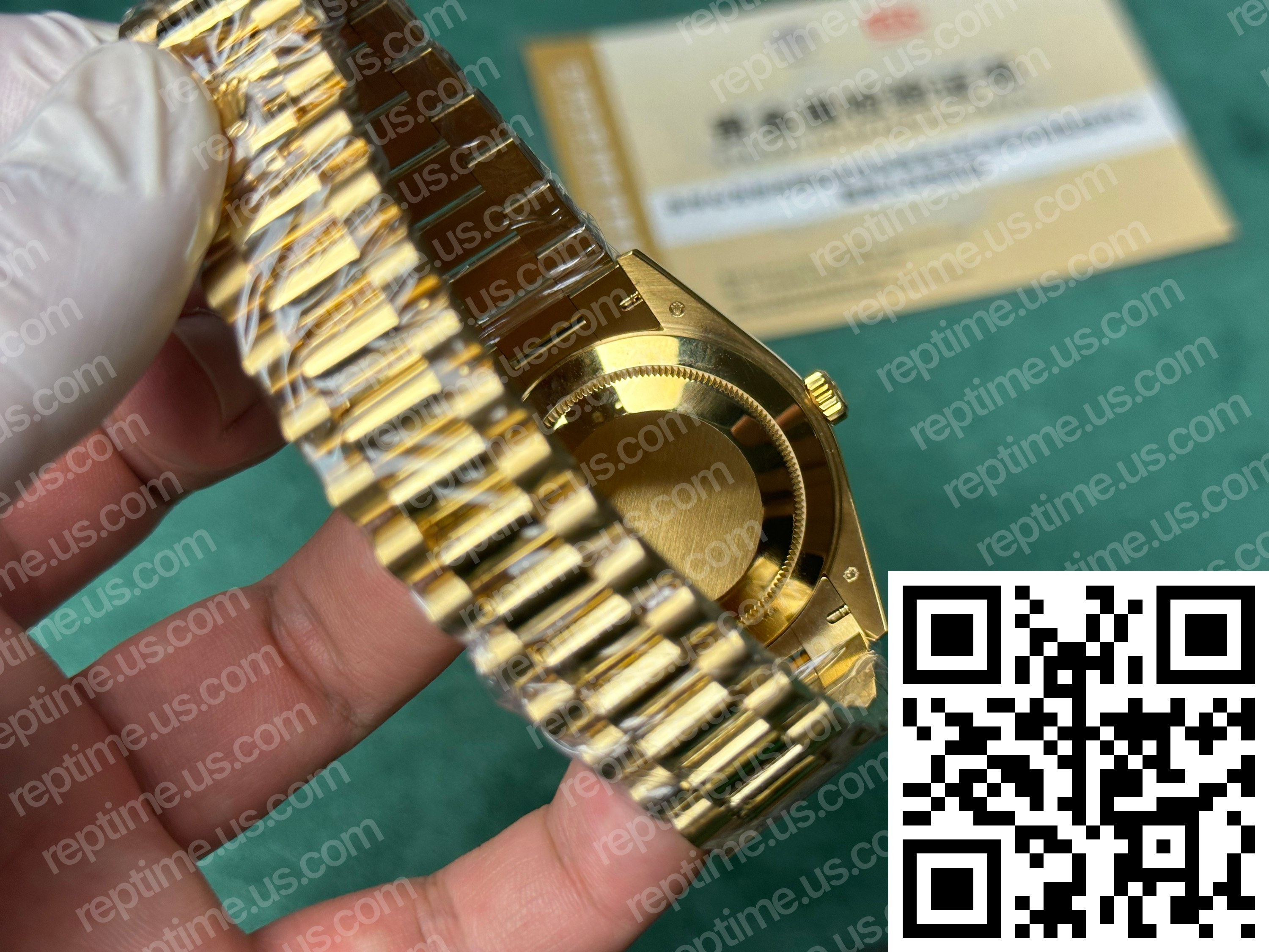 Custom Made 18k Yellow Gold Plated Rolex Day Date 40mm Green Ombre Dial 2024 - Image 7