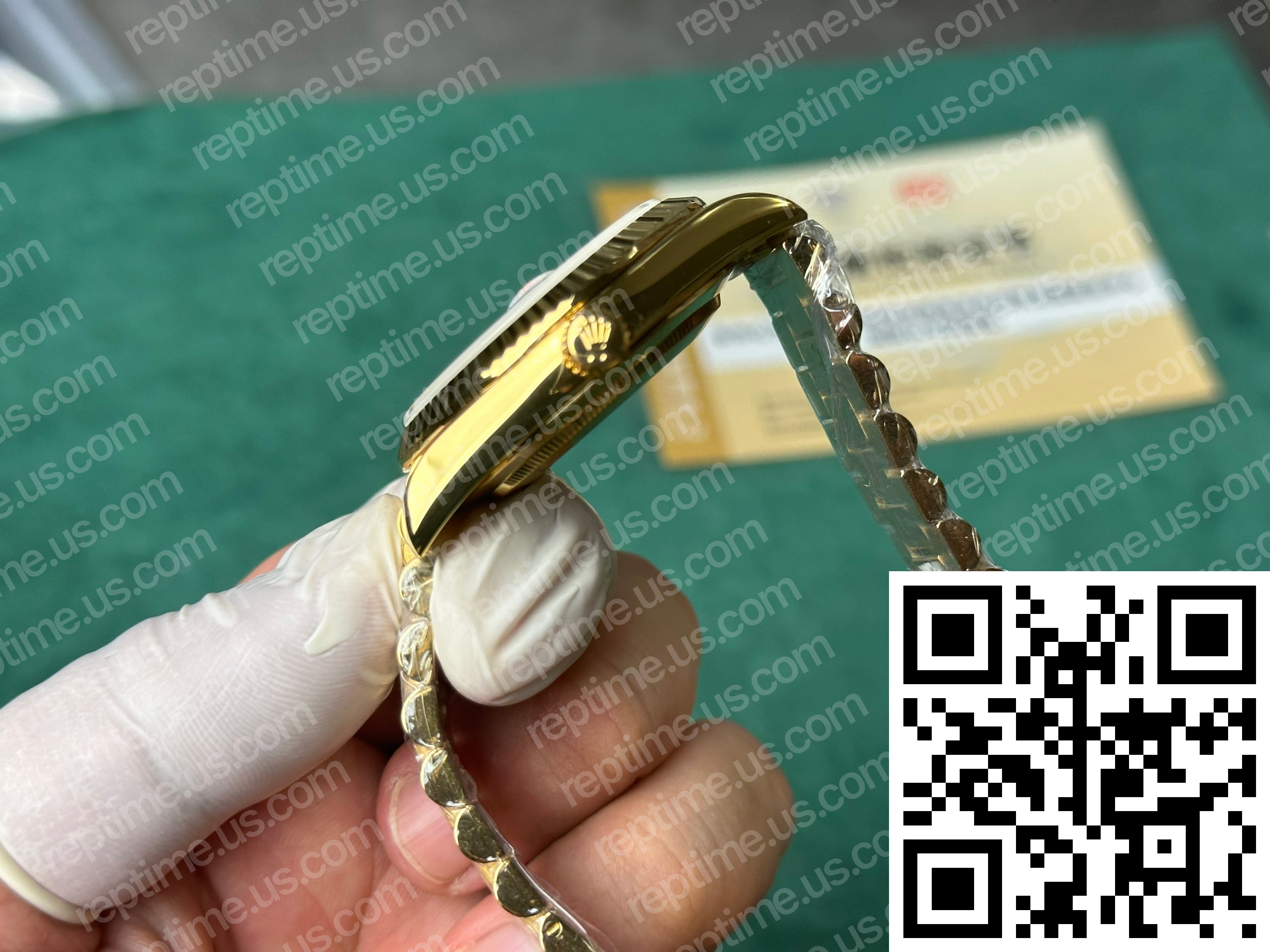 Custom Made 18k Yellow Gold Plated Rolex Day Date 40mm Green Ombre Dial 2024 - Image 6