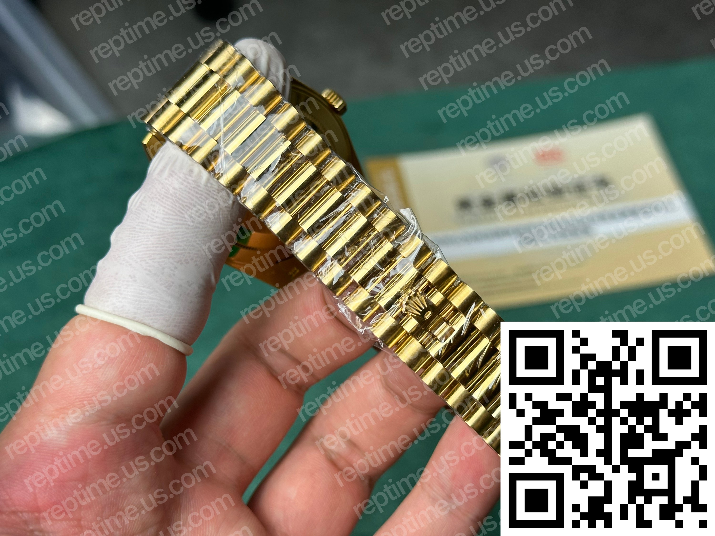 Custom Made 18k Yellow Gold Plated Rolex Day Date 40mm Green Ombre Dial 2024 - Image 11