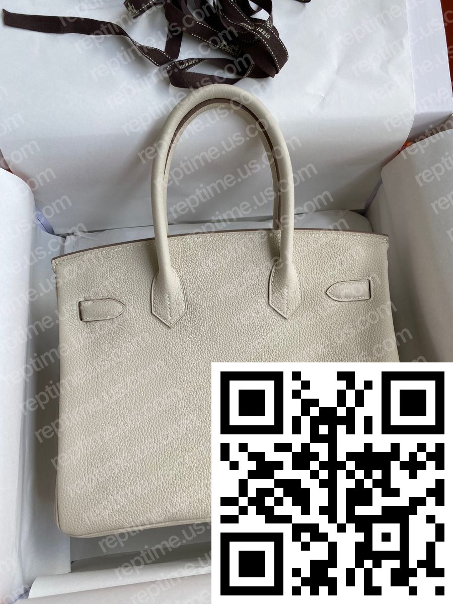Hermes Birkin 30 Retourne Handmade Bag In Craie Clemence Leather - Image 2