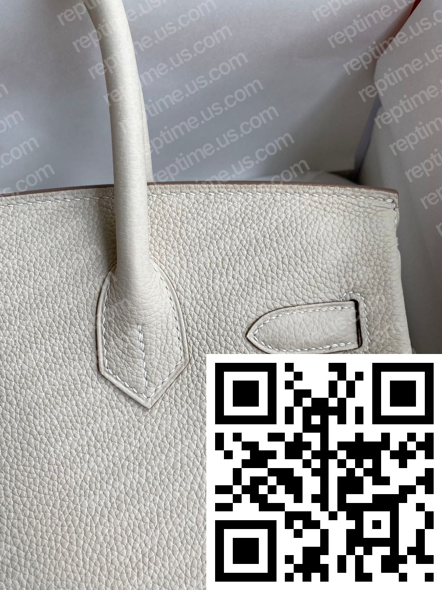 Hermes Birkin 30 Retourne Handmade Bag In Craie Clemence Leather - Image 4