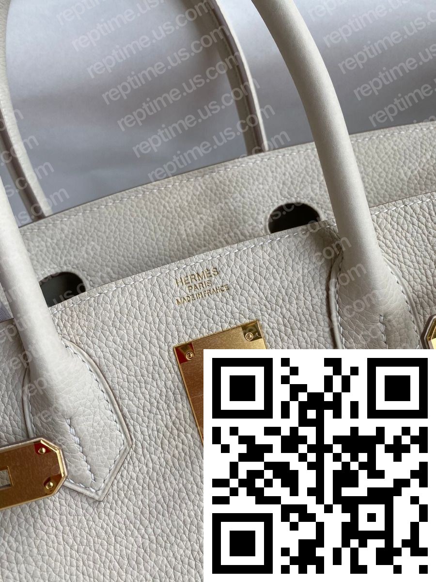 Hermes Birkin 30 Retourne Handmade Bag In Craie Clemence Leather - Image 6